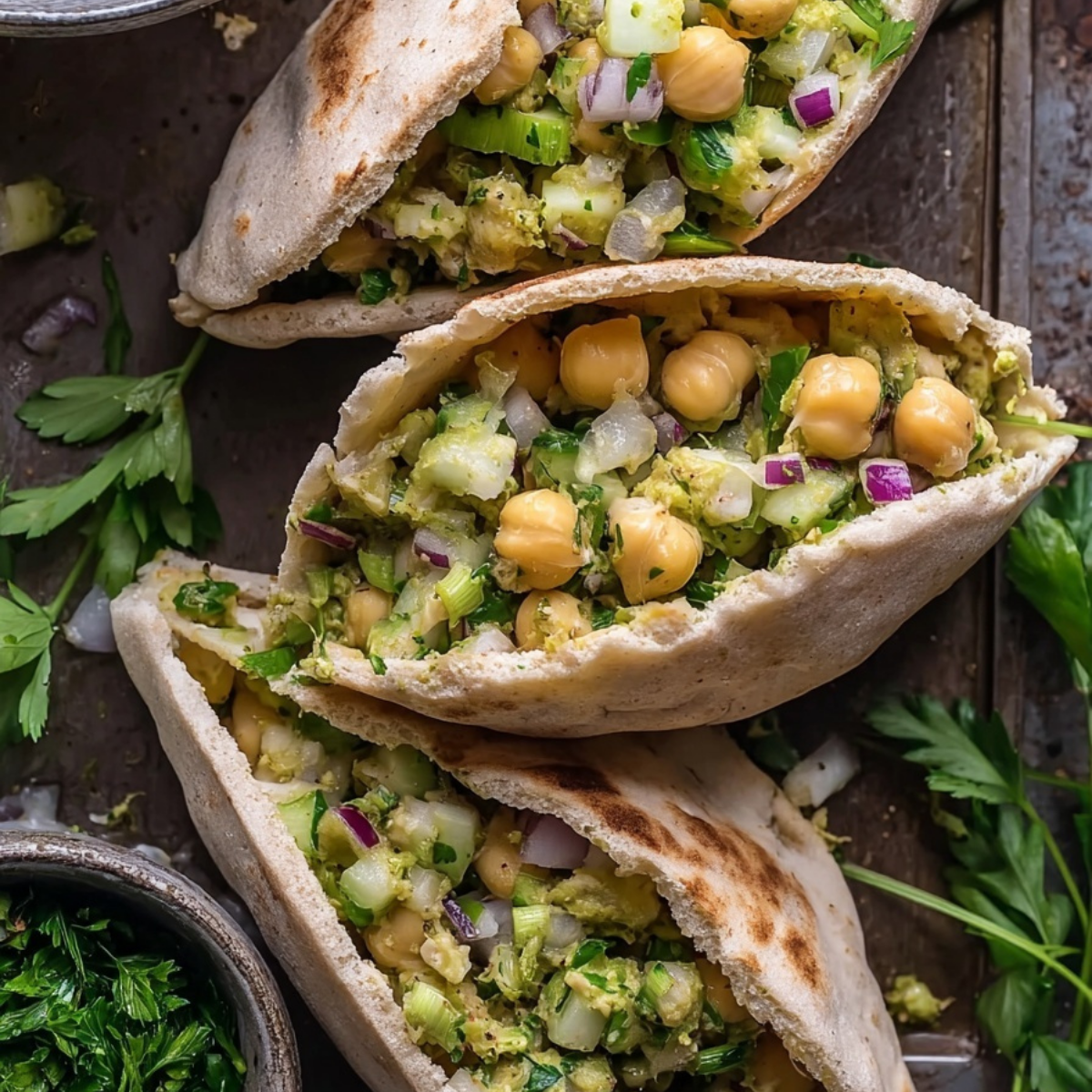 Smashed Chickpea Salad Stuffed Pitas