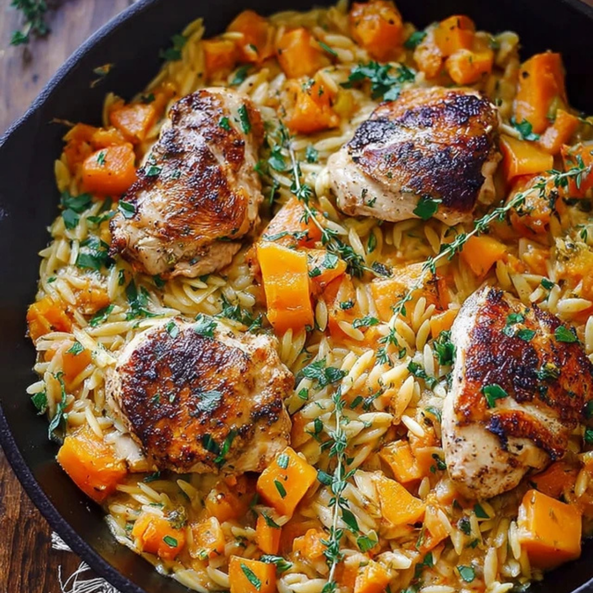 Chicken Orzo with Butternut Squash