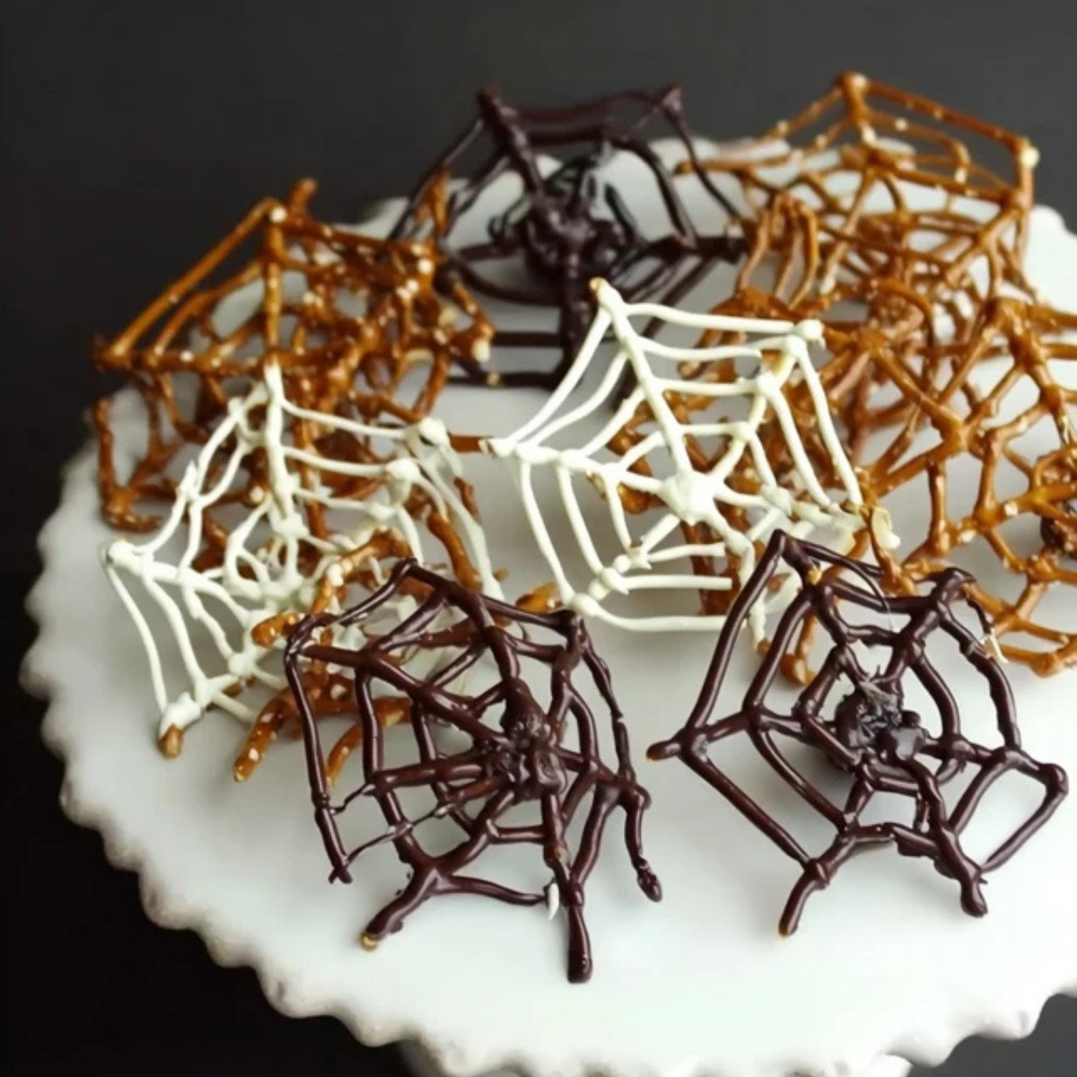 Halloween Chocolate Pretzel Spider Webs