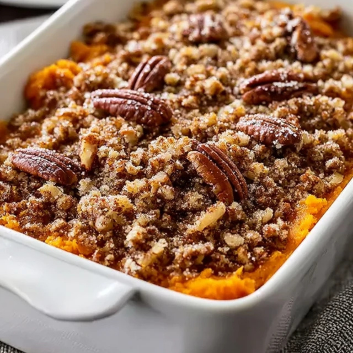 Healthy Sweet Potato Casserole with Pecan Streusel