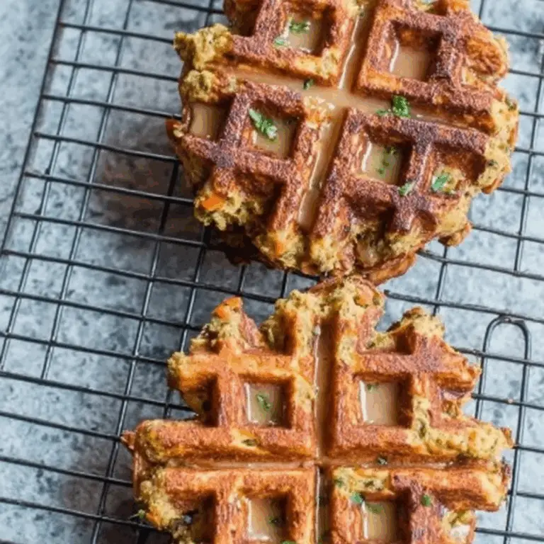Leftover Stuffing Waffles with Maple Gravy