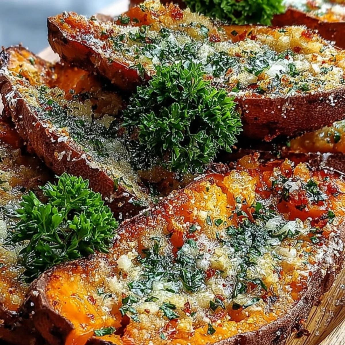 Garlic Parmesan Sweet Potato Wedges