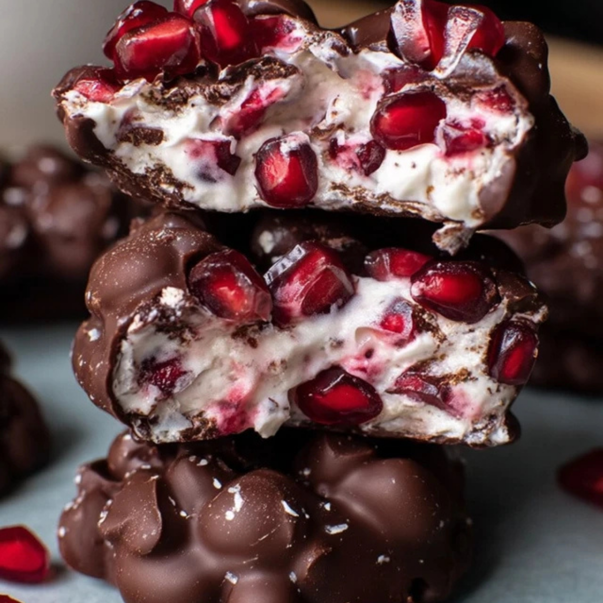 Chocolate Covered Pomegranate Yogurt Clusters
