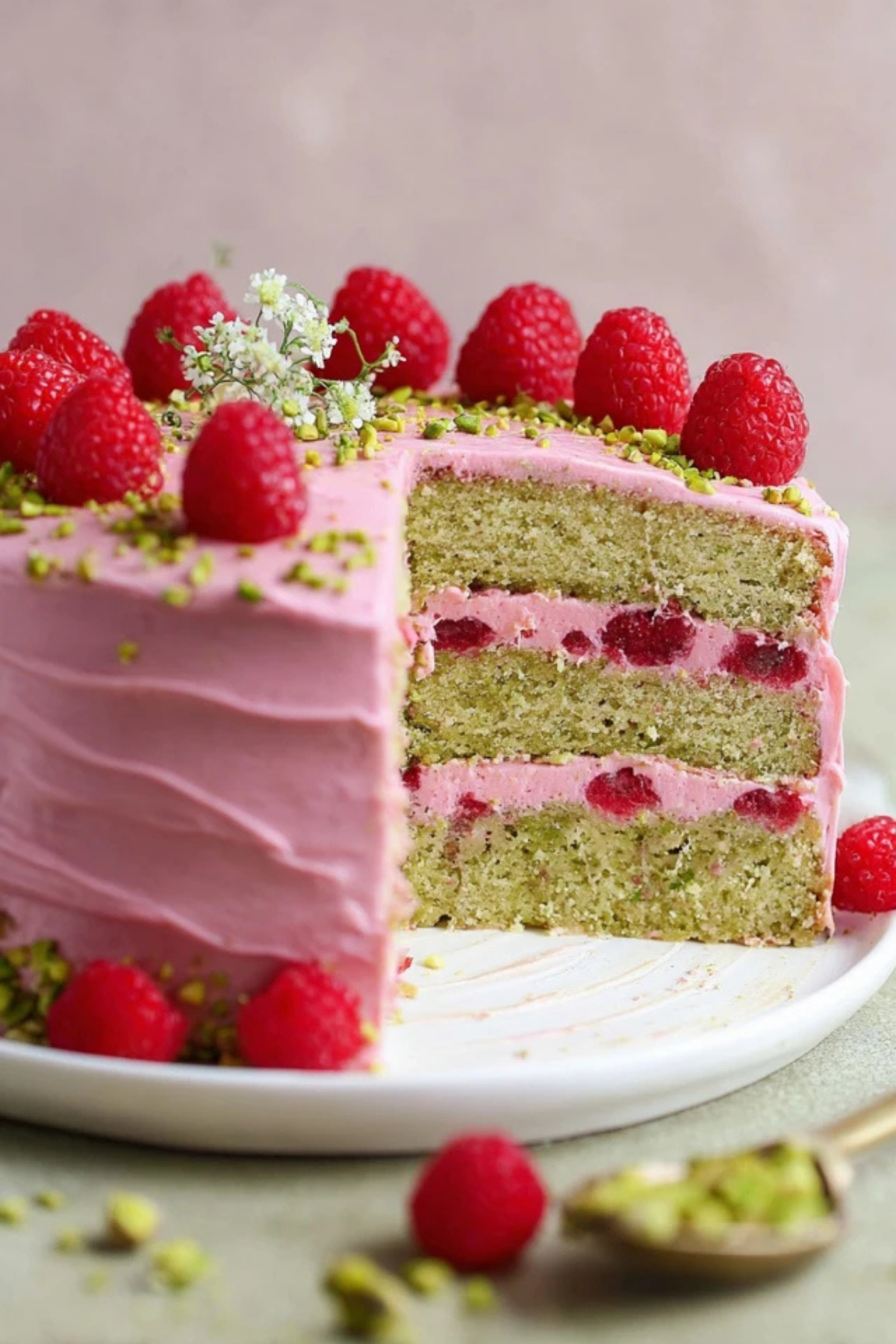 Raspberry Pistachio Cake