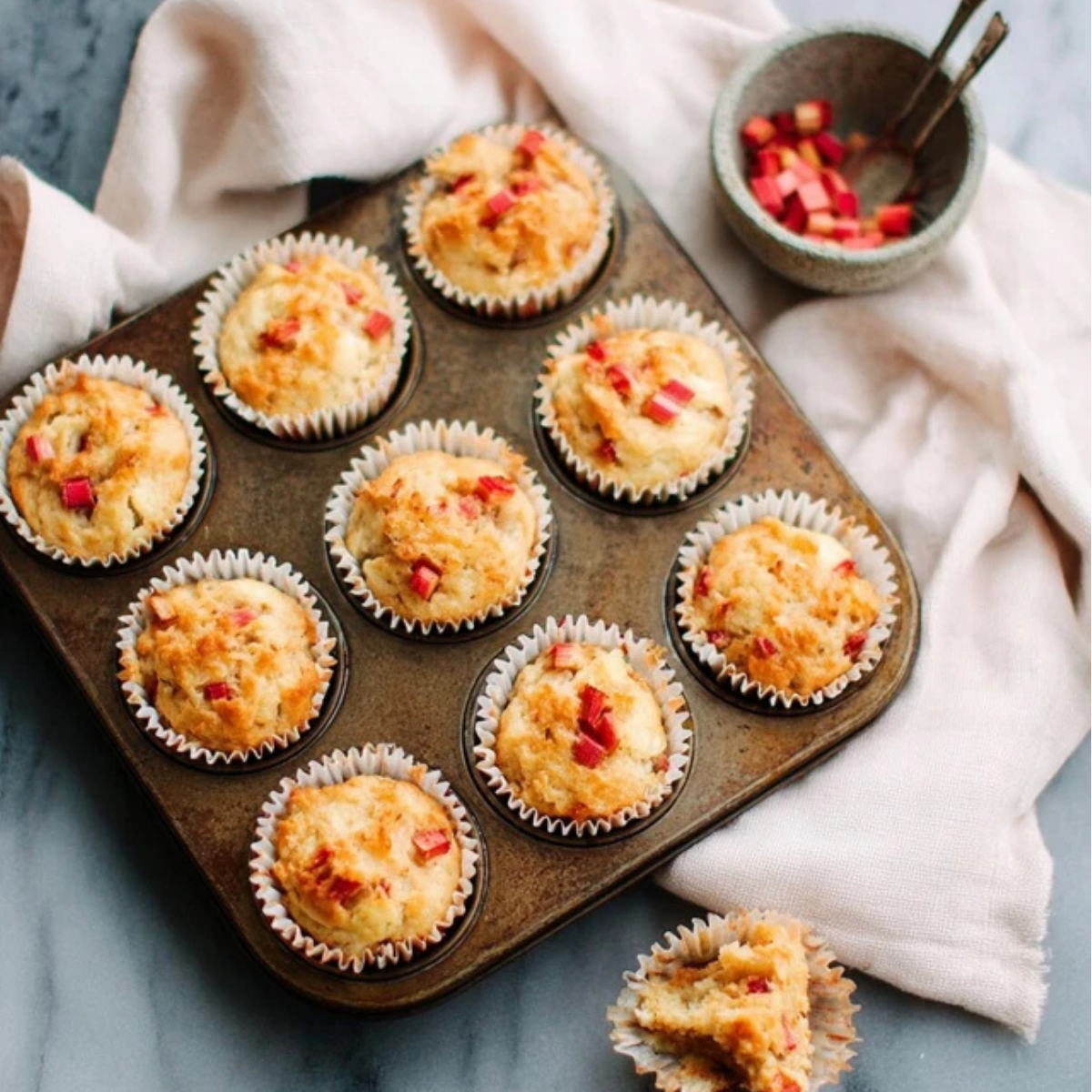 Healthy Rhubarb Muffins with Greek Yogurt