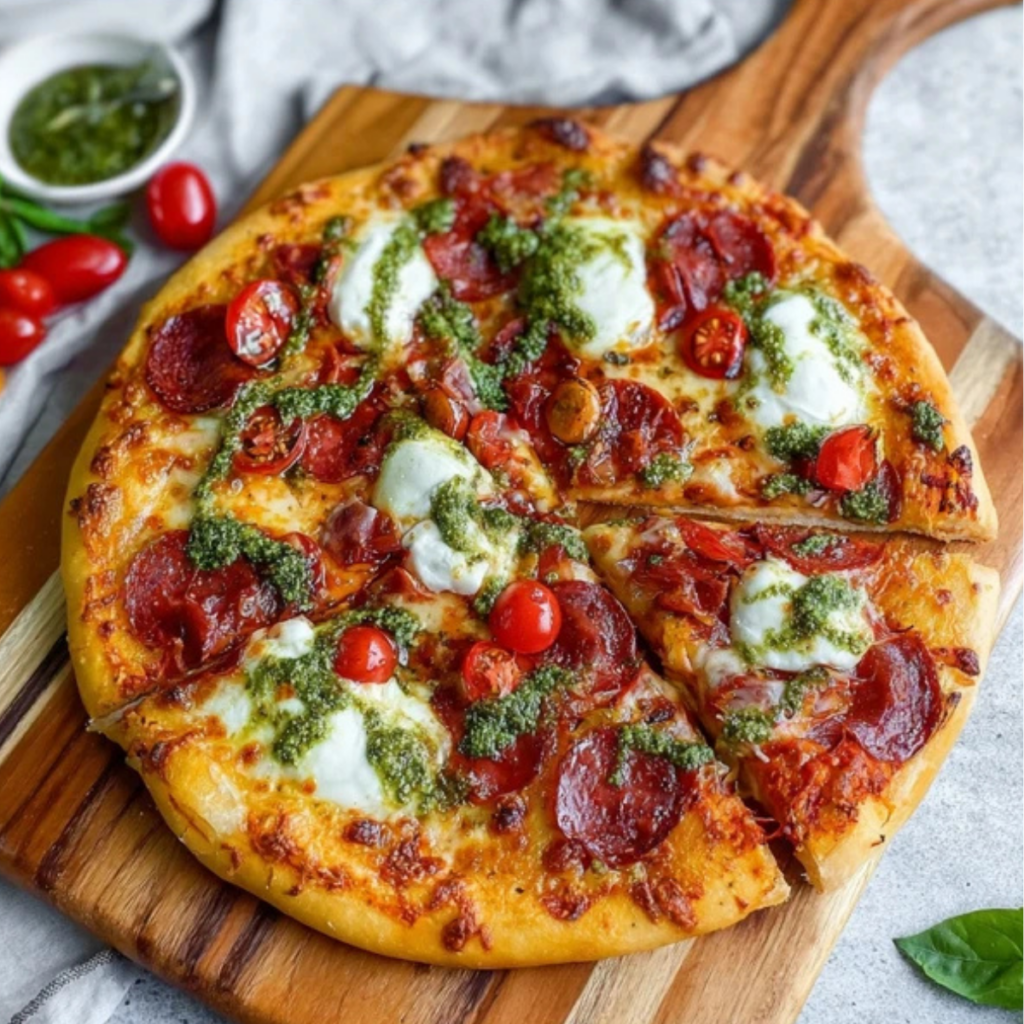 Pepperoni and Burrata Pizza with Pesto - What To Cook