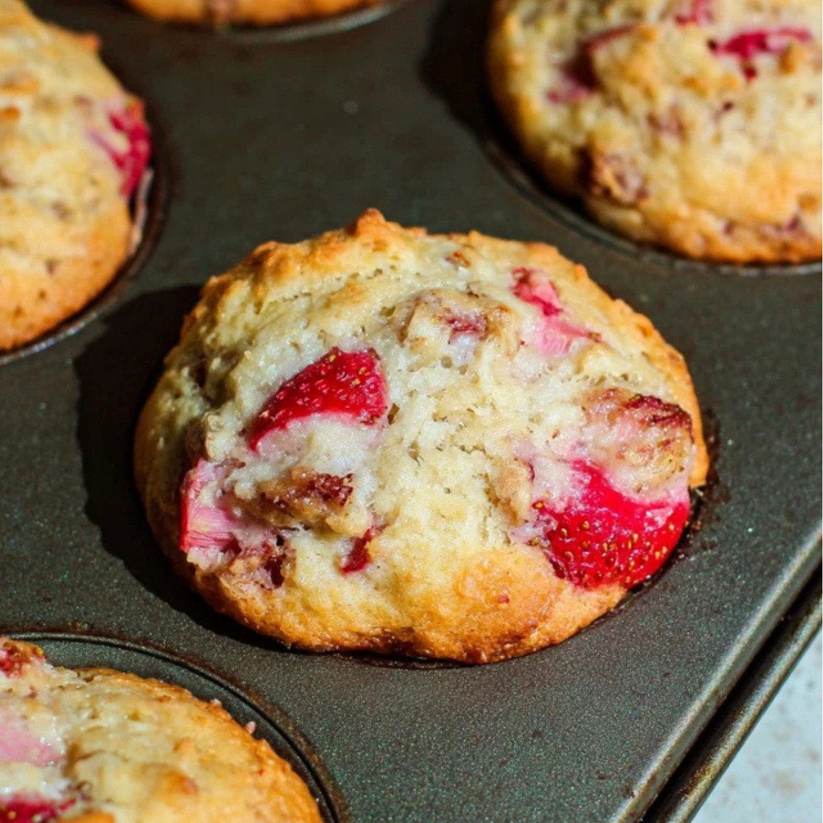 Strawberry Rhubarb Sour Cream Muffins