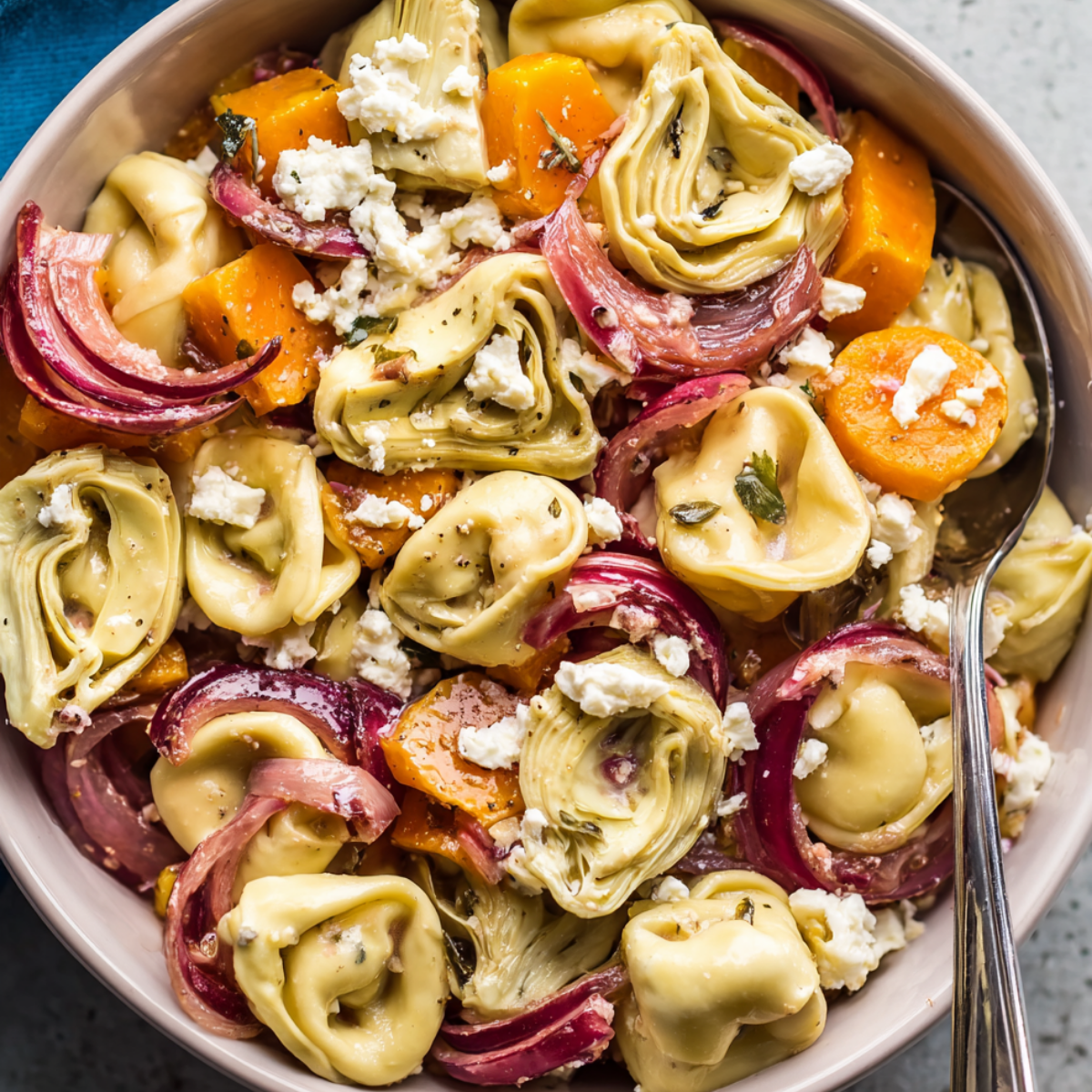 Tortellini Salad with Marinated Artichokes and Feta